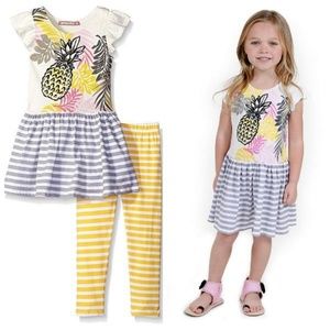 Jelly The Pug Girls Pineapple Striped Knit Dress Legging Set 2 Pc Outfit 3T 5